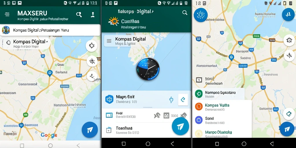 Tampilan antarmuka MAXSERU yang intuitif untuk navigasi kompas digital.