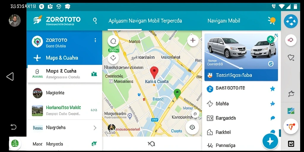 Antarmuka ZOROTOTO dengan fitur navigasi mobil.